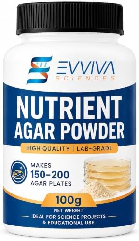 Nutrient Agar Powder 100 Grams - Evviva Sciences - Makes Over 150 to 200 Agar Petri Dishes - Pressure Cooker Or Autoclave Recommended - Easy to Use - Great Science Fair Projects - W/Experiment Ebook