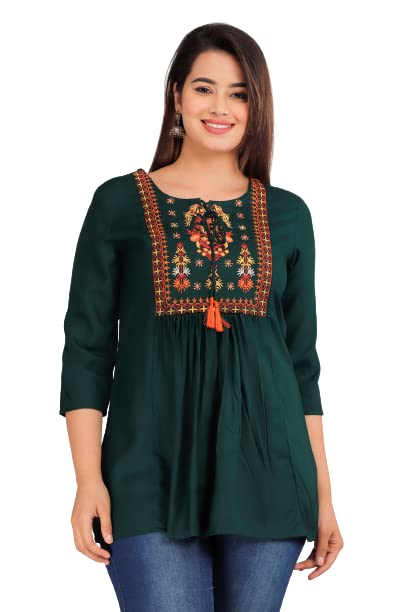 Image of Ganga febtex Women's Rayon Embroidered Short Kurti /Tops