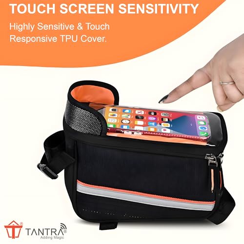 Image of TANTRA Polyester Bicycle Front Frame /Tube Bag with Waterproof Touch Screen Bicycle Pouch for Mobile Holder Black