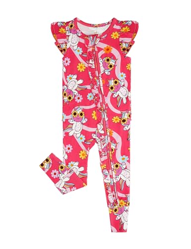 Image of EASWEET Baby Girl Bamboo Viscose Ruffle Romper Zipper Jumpsuit, Footless, Cap Sleeve Infant Clothes
