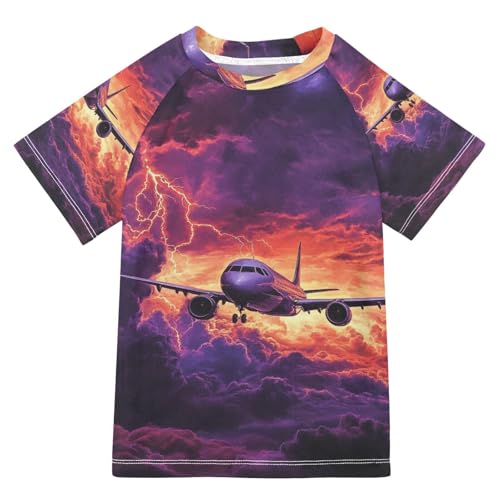 Boys Swing Shirts Aircraft Lightning Tornado Flying Rashguard Short Sleeve Kids T-Shirts Sun UPF 50+