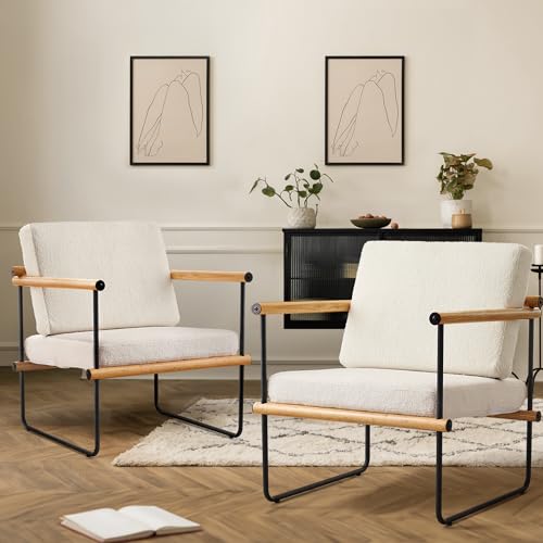 Sillón moderno tela bouclé natural miniatura 4