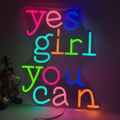 Image of Yes Girl You Can Neon Sign for Wall Decor,Positive Feminist Motivation Rainbow Neon Led Sign for Home Decoration Room Decor Gifts for Girl