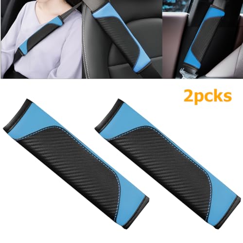 Image of Osilly 2PCS Car Seat Belt Cover, Carbon Fiber Seatbelt Shoulder Protection, Soft Car Seat Belt Strap Cushion Protect Your Neck and Shoulder, Car Accessories Seat Belt Pad for Car Truck (Blue)