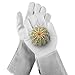 Produktbild NoCry Leder Gartenhandschuhe für Damen und Herren - Dornenfeste Handschuhe mit extra langer Stulpe und verstärkten Handflächen und Fingerspitzen, Grau, Größe L