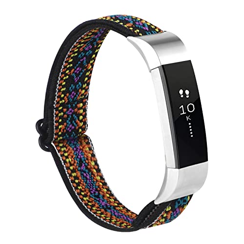 Image of Adjustable Elastic Bands Compatible with Fitbit Alta /Alta HR, Soft Stretchy Nylon Sports Breathable Replacement Wristbands for Women Men (Purple Blue Boho)