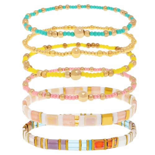 Tila Flat Seed Beads Stack Bracelets Set for Women, Boho Handmade Miyuki Glass Colorful Beads Friendship Stretch Bracelet Holiday Prom Jewelry Gift.