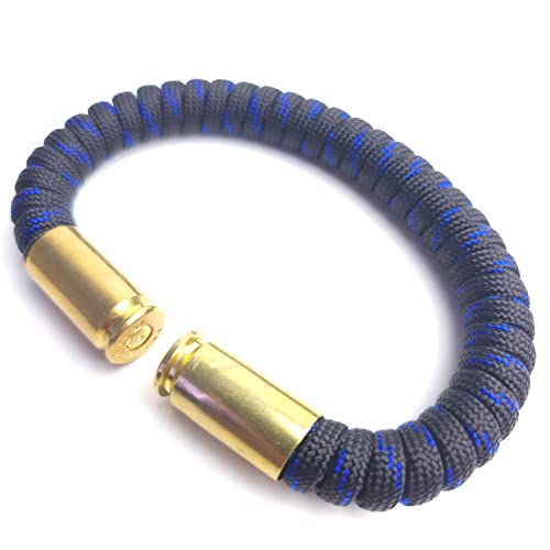 BearArms Thin Blue Line Bullet Paracord Bracelet – Tactical Paracord with Spent 9mm, .40 S&W, or .45 ACP Casings – Police & Law Enforcement Support Jewelry