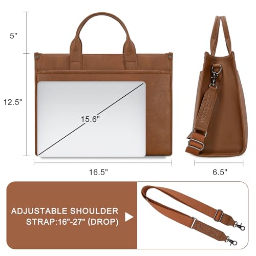 Wrangler Laptop Bag for Women 15.6 Inch Vintage Work Tote Bag fors School Business Briefcase Handbag with Adjustable Shoulder Strap Brown WG288-8119BR by Montana West - Image 5