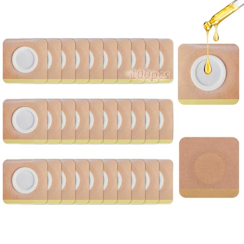 100pcs Castor Oil Pack Wrap for Belly Button,Self-Adhesive Castor Oil Patches,Belly Button Patch Kit Organic Cotton Highly Absorbent, Easy to Use(Castor Oils Not Included)