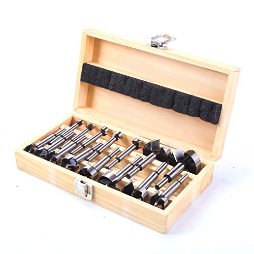 uyoyous Forstner Drill Bit 15 Pcs 2/5 to 2 Inch Carbon Steel Wood Drill Press Woodworking Hole Saw Set Wood Cutter Auger Opener Round Shank Drilling Cutting Tool in Wooden Box Storage (Metric 10-50mm)