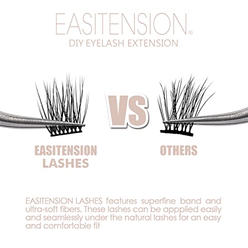 Diy Eyelash Extension, 3D Effect Glue Bonded Band Individual Lash 48 Clusters Volume Lashes Set, Home Eyelash Extension, C Curl Lashes Pack 12Mm-48 Clusters #TOP4