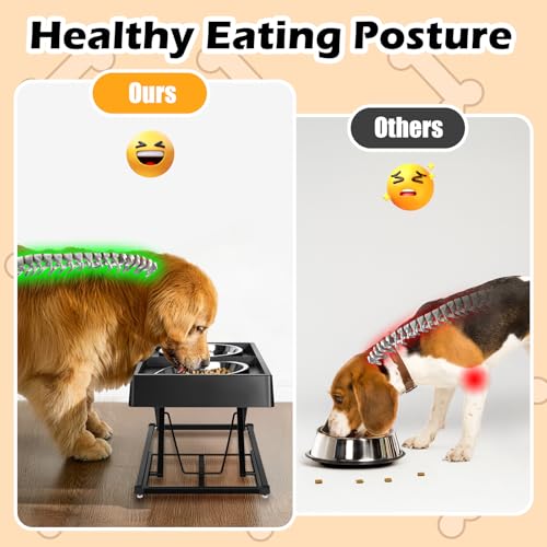 Joytale Elevated Dog Bowls for Large Breeds, Heavy Duty 9 Adjustable Height from 9" to 17.5" Metal Stand Anti-Slip, Non Spill Raised Food & Water Station with 2 Stainless Steel Food Bowls, Black - Image 5