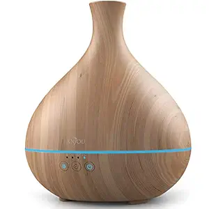 Anjou Onefill Continuous for 12 hours Diffuser, 500ml Wood Grain Diffusers Mist Aroma Humidifier with Auto Shut-Off Timer Adjustable Mist Whisper Quite for Office Home Study Yoga Spa (Light Brown)