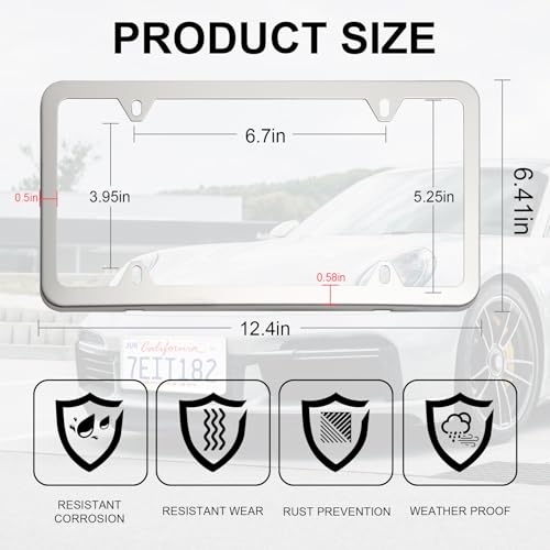 image for LivTee Chrome License Plate Frames, 4 Holes Stainless Steel License Pl