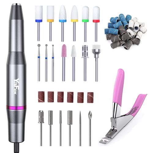 Yafex Electric Nail Drill And Ceramic Nail Drill Bits Set Cambo - Professional Portable Manicure Pedicure E-File Kit With Acrylic Fake Nail Clipper, 13 Pcs 3/32 Inch Professional Acrylic Nail Bits #TOP22