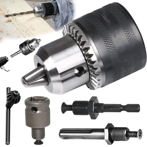 Mikqky 5 Piezas Kit De Portabrocas, Portabrocas Sds, Portabrocas Tipo Llave, Portabrocas De Taladro Sds, Portabrocas De 1,5-13 Mm, Portabrocas Con Adaptador, Con Llave(1/2-20Unf)