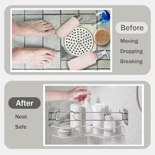 Image of RV Shower Corner Storage Bar, Adjustable Stainless Steel Rod for Corner Shelves in Camper, 7-13 Inches RV Bathroom Organization Must Have Accessories - 2 Packs