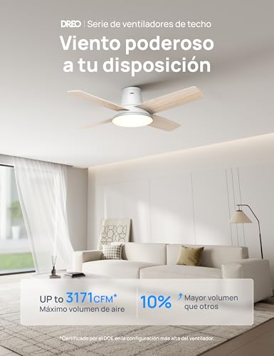 Dreo ventilador de techo silencioso con lámpara LED, 112 cm, reversible, 5CCT, 6 velocidades, fácil de instalar, temporizador, montaje en superficie, control remoto, Blanco - imagen 5