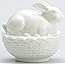 Glass Easter Bunny Rabbit on Covered Dish Mosser Glass (Milk Glass)