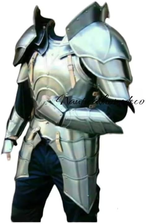 Generic Medieval Knight Armor Chest Plate Armor, Pauldrons, Arm Bracers & Tassets - Roman Cuirass Armor Costume Reenactment SCA LARP Collectible Silver, Standard