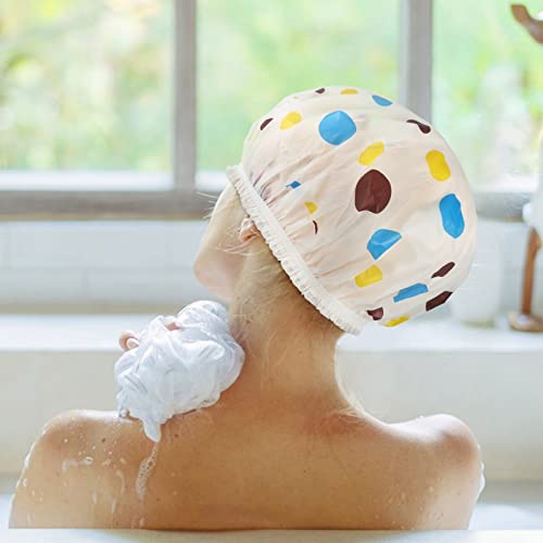 6 Pcs Shower Caps, Waterproof Bath Caps Plastic Reusable Shower Caps Elastic Band Bath Hair Caps for Women Kids