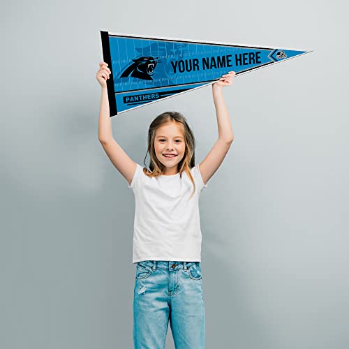 Image of Rico Industries NFL Football Carolina Panthers Personalized - Custom 12 inch x 30 inch Soft Felt Pennant - EZ to Hang