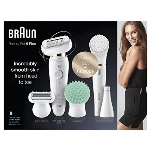 Braun Silk-épil 9 Flex Beauty-Set, Epilierer Damen / Haarentferner, FaceSpa Gesichtshaarentferner, 8 Aufsätze, Tasche, mit flexiblem Kopf für einfachere Haarentfernung, 9300, weiß/gold - Image 3