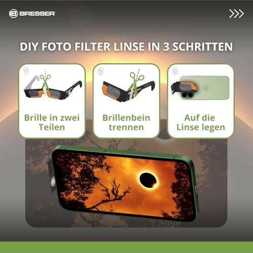 Bresser Sonnenfinsternis-Brille (10 Stück) zur sicheren Beobachtung der Sonne, mit hochwertiger Weißlichtfilterfolie, entspricht ISO 12312-2:2018
