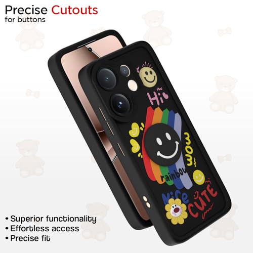 Image of Pikkme Back Cover for Vivo V60 5G / Vivo T4 Pro 5G | Soft Silicone| Cute Rainbow Smile & 3D Cartoon Flower Design | Shockproof Raised Camera Protection Bumper Case (Black)