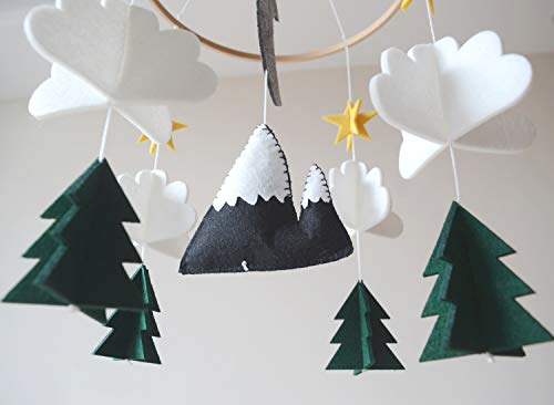 Sorrel + Fern Baby Crib Mobile (Starry Woodland Night w/Garland, Evergreen) - Nursery Decoration Crib Mobile and Baby Shower for Boys & Girls