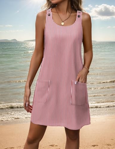 Image of Zeagoo Summer Dress for Women Sleeveless Tank Dress with Pockets Casual Short A Line Dress Crewneck Sundress 2025