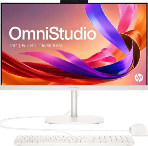 Image of HP OmniStudio 24 inch Full HD All-in-OneDesktop Computer, 16GB DDR5 RAM, Intel Quad-Cores, 512GB Exernal and 128GB UFS Storage, WiFi6, Keyboard & Mouse, Windows 11