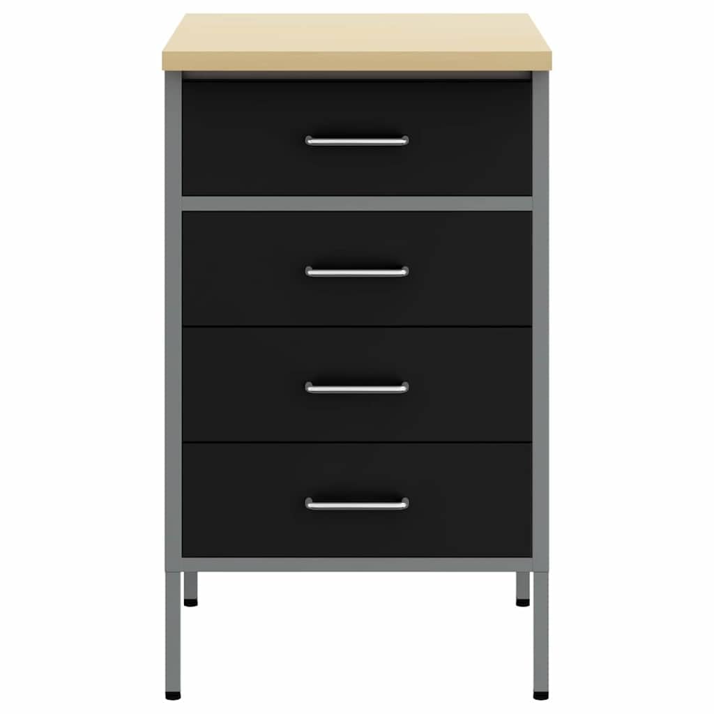 Banco de trabajo de acero industrial con cajones en negro y gris, 50 x 55 x 85 cm, robusto banco de taller para trabajos profesionales y proyectos de afición de materiales de madera