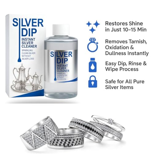 Image of Silver Dip Cleaner for Jewelry, Pooja & Home Use | Instant Silver Cleaning Solution & Polish | Pitambari-Type Shine Formula (300ml) Removes Tarnish Restores Shine Liquid Cleaner for Silver Item