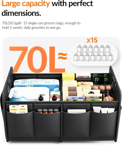 Image of Homeve Car Trunk Organizer for SUV, 18.5Gal Large Capacity No-Sag Heavy Duty, Foldable Waterproof Anti-Slip Storage with 12 Pockets, Fit Sedan, Truck, Universal Car Accessories, Black 2Pack, Large
