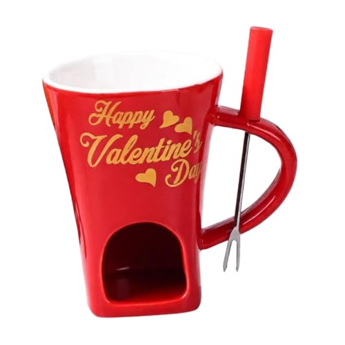 Colcolo Mug à fondue au chocolat avec fourchette, chauffe-beurre, ensemble pour fondue portable et créative, mug à fondre le fromage individuel idéal pour un, Rouge