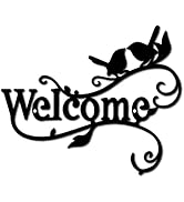 CREATCABIN Bienvenue Décoration Murale en Métal Oiseaux sur Branche Décoration Murale Silhouette ...