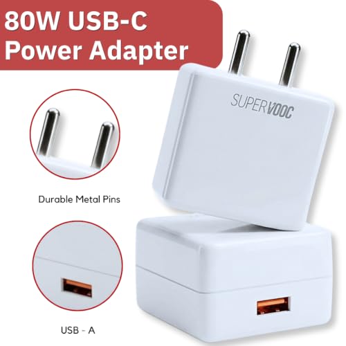 Image of 80W USB Type-C SuperVOOC Fast Charger with Cable | Super Fast Charging Adapter Compatible with OnePlus 15R, 13R, 12R, 11R, Nord CE 5, Nord CE 4, 10T & Open | Original Charging Speed