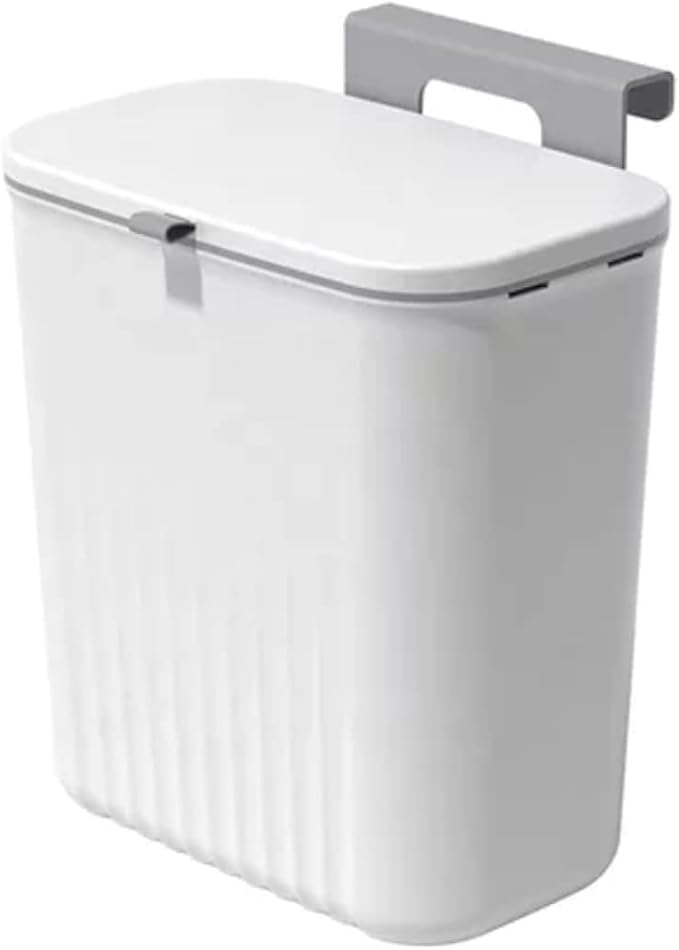 9L Kitchen Compost Bin with Lid, Hanging Trash Can for Kitchen Cabinet Door, Under Sink Dust bin, Garbage Bin for Bathroom, Wall Mounted Trash Bin, Kitchen Counter Waste Bin. (White)
