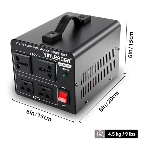 Image of Yinleader 1000W US 120V to 100V JP Japan Voltage Converter Step Down /Up Transformer Ideal for Japanese Turntable /Rice Cooker /Mochi Maker /Player /Cassette Deck /Heater /dehumidifier /Slot Machine, etc.