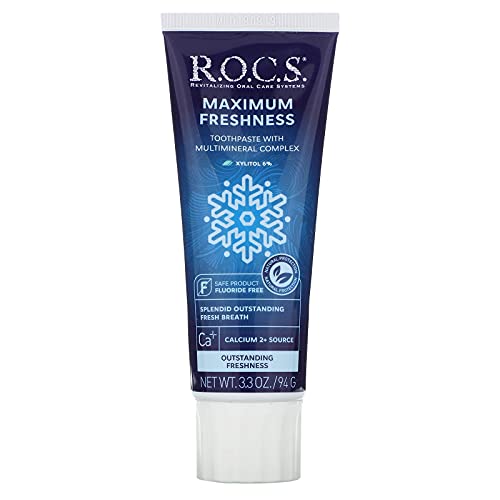 R.O.C.S. Maximum Freshness Toothpaste - Revitalizing Non-Fluoride Formula that Strengthens the Enamel - Natural Teeth Whitening and Polishing - Gum Care and Protection - Mint Flavor for Fresh Breath