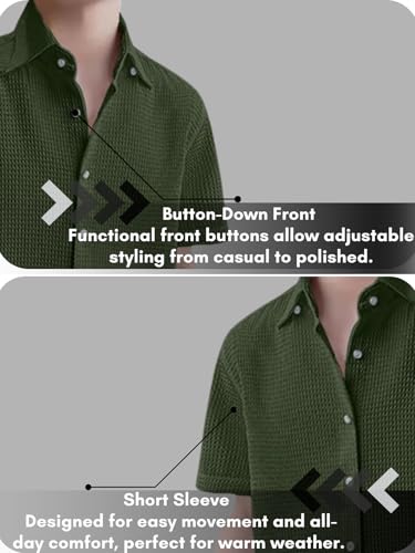 Image of GRECIILOOKS Shirt for Men | Mens Casual Shirt | Men Stylish Shirt | Men Waffle Shirt | Men's Regular Fit | Men Formal Shirt | Short Sleeve Shirt for Summer Outdoor Activities |Textured Shirts for Men