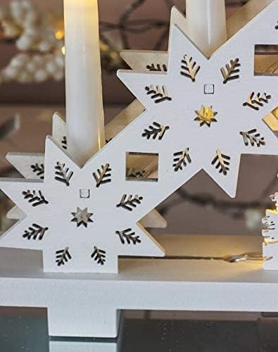 HomeZone® Rustic White Wooden Snowflake 6 LED Christmas Candle Bridge Arch Tower Battery Operated Candlebridge Festive Window Christmas Decoration
