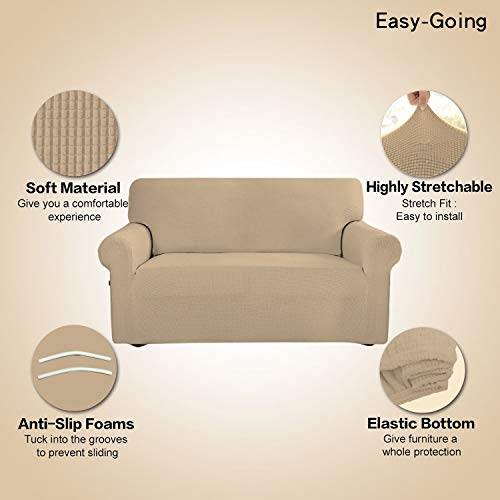 Image of Easy-Going Stretch Oversized Sofa Slipcover 1-Piece Sofa Cover Furniture Protector Couch Soft with Elastic Bottom for Kids, Polyester Spandex Jacquard Fabric Small Checks Sand