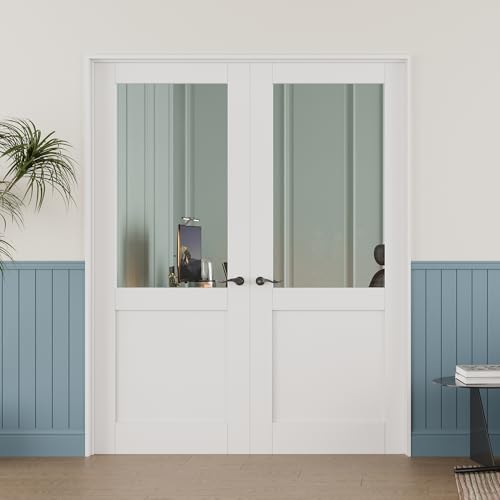 64x80 French Door Interior,Clear Glass Doors,Home Office Door Slab,Pantry