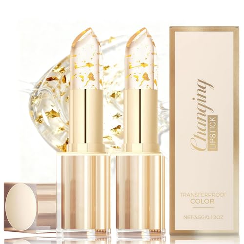 Image of 2PCS Colour Changing Lipstick - PH Adjusting Lipstick, 24H Long Lasting & Transfer Proof, Moisturizing Glossy Shine with Gold Foil, PH Adjusting Lip Gloss