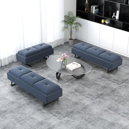 Kinfant Waiting Room Chairs - Modern Upholstered Office Guest Bench, Couch with Thickened Cushion for Guest Reception Room Barber Lobby Salon Conference Room (Navy Blue, 8-Seater)