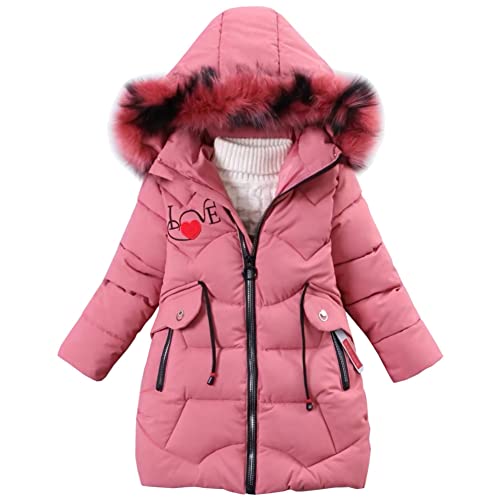 YFPICO Chaqueta Niña Invierno con Desmontable Pelo Capucha,Abrigos Chaqueta Niña Caliente Grueso Forro de Algodón con Letra Impresa