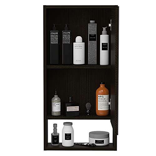 FM FURNITURE Modesto Medicine Cabinet, with an Open Shelf and A Mirrored Cabinet with Two Interior Shelves, Black Wengue Color. for Bathroom